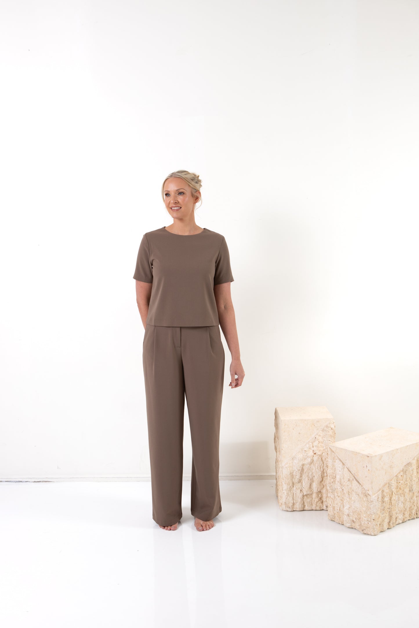 Short Sleeve Top and Pants Set - Pinecone